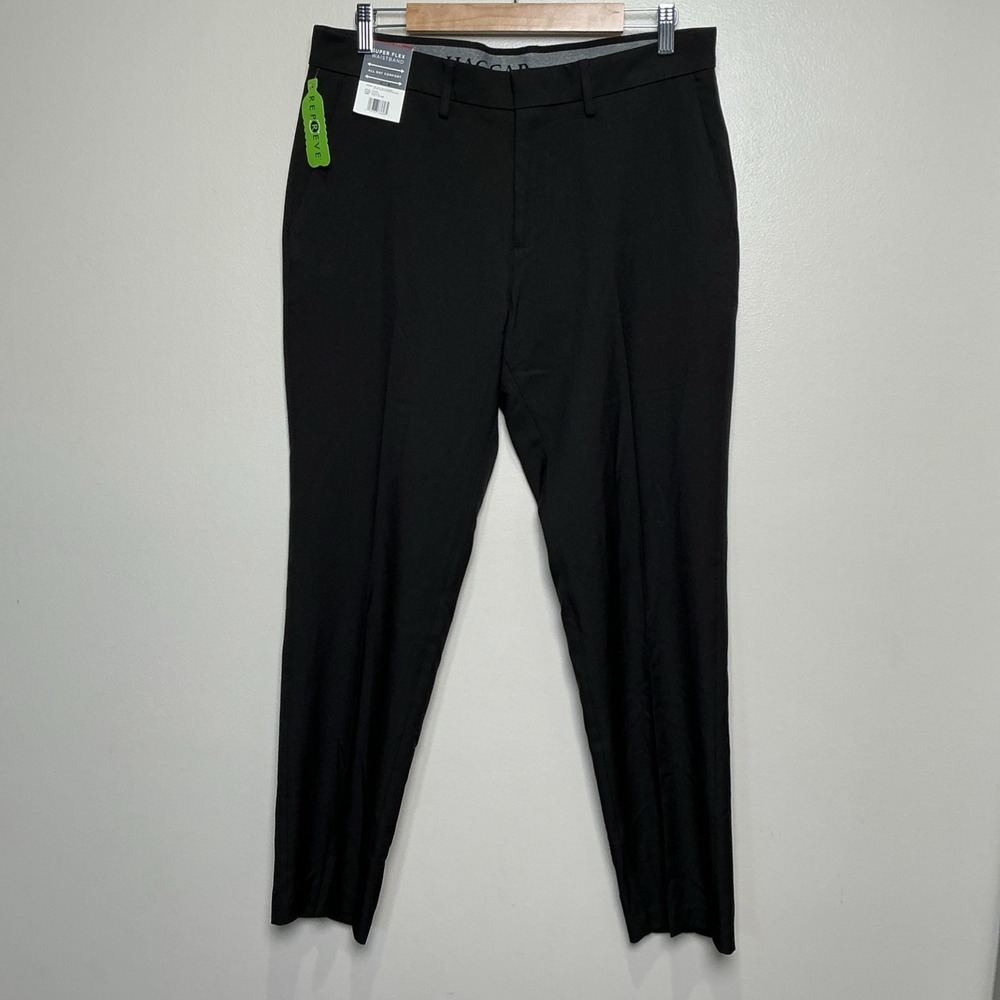Haggar Pants‎ Mens 34x30 Black Super Flex Waistband HD70008 Dress Comfort NWT